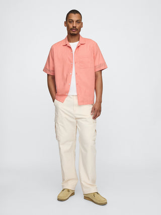 Camisa Manga Corta con Bolsillo de Lino