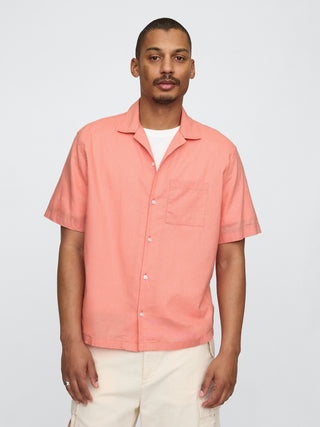 Camisa Manga Corta con Bolsillo de Lino