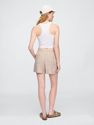 Shorts sin cordones en mezcla de lino de talle medio de 4".