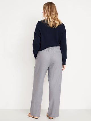 Pantalón Ancho con Cintura Elástica de Lino