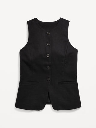 Chaleco Cuello Redondo con Botones de Lino