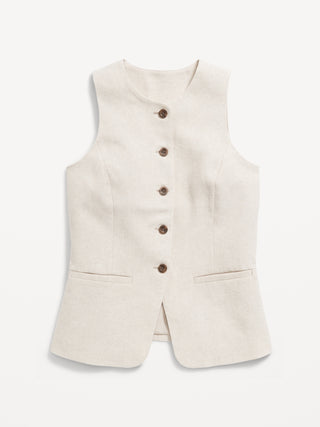 Chaleco Cuello Redondo con Botones de Lino