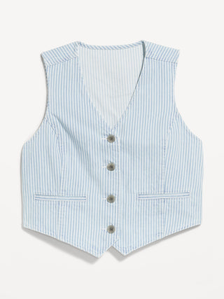 Chaleco Denim Cuello V con Bolsillos