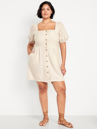 Vestido Cuello Cuadrado con Botones Delanteros
