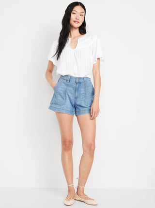 Short Denim Talle Alto con Bolsillos