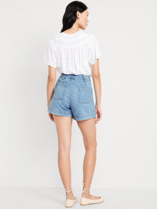 Short Denim Talle Alto con Bolsillos
