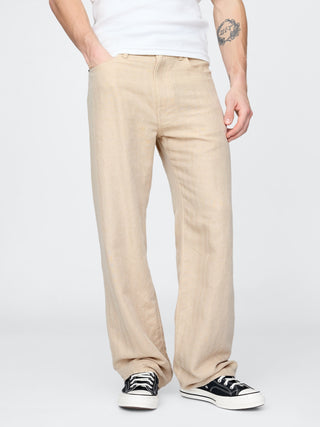 Pantalón Holgado con Bolsillos de Lino