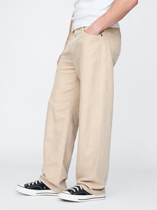 Pantalón Holgado con Bolsillos de Lino