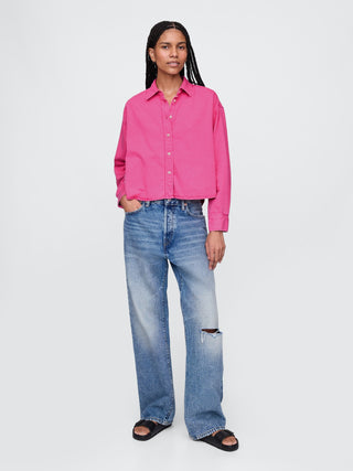 Camisa Denim Corte Crop