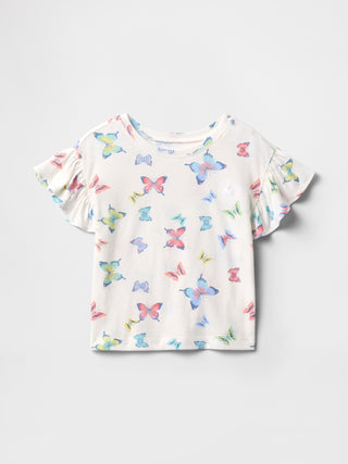 Camiseta Manga Corta con Volantes Estampado, Bebé
