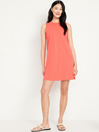 Vestido sin Mangas Cuello Redondo de Algodón