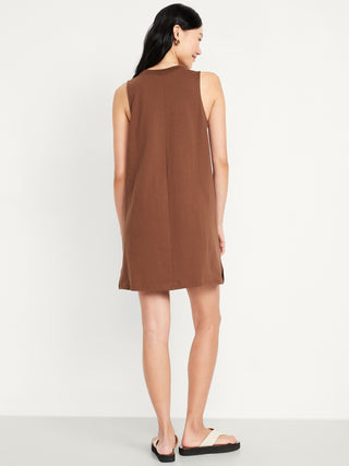 Vestido sin Mangas Cuello Redondo de Algodón