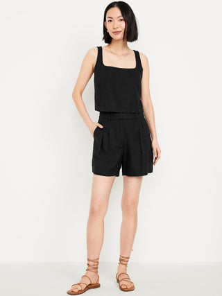 Short Talle Alto con Bolsillos de Lino