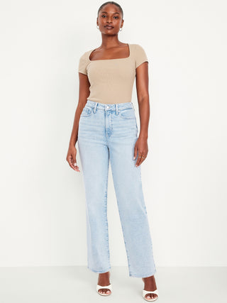 Jeans Holgados Talle Alto con Bolsillos
