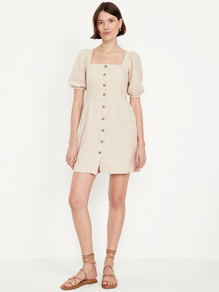 Vestido Cuello Cuadrado con Botones Delanteros