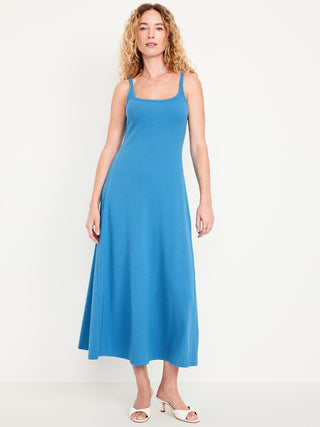 Vestido Midi sin Mangas con Tejido Acanalado