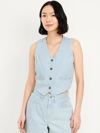 Chaleco Denim Cuello V con Bolsillos