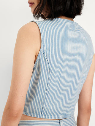 Chaleco Denim Cuello V con Bolsillos