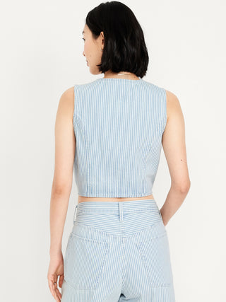Chaleco Denim Cuello V con Bolsillos