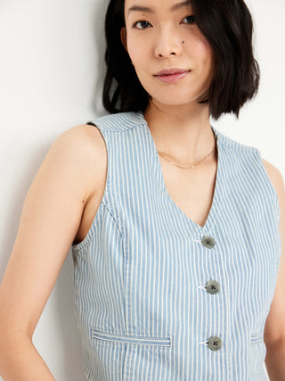Chaleco Denim Cuello V con Bolsillos