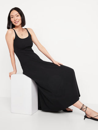 Vestido Midi sin Mangas con Tejido Acanalado