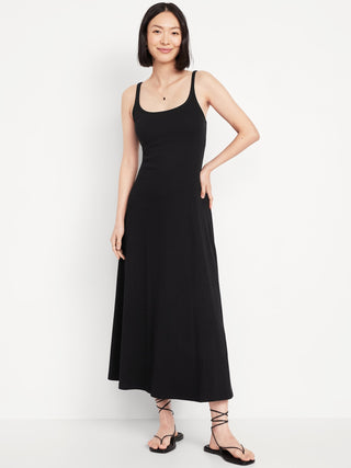Vestido Midi sin Mangas con Tejido Acanalado