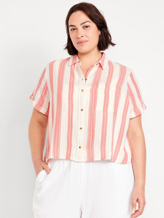 Camisa Manga Corta con Estampado de Rayas