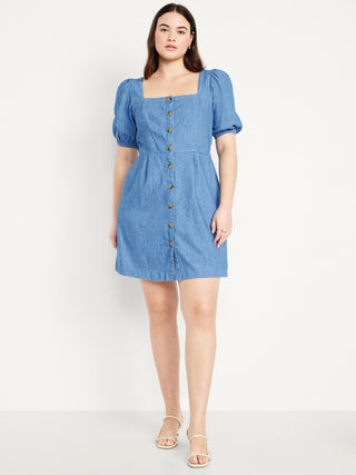 Vestido Denim Escote Cuadrado con Botones