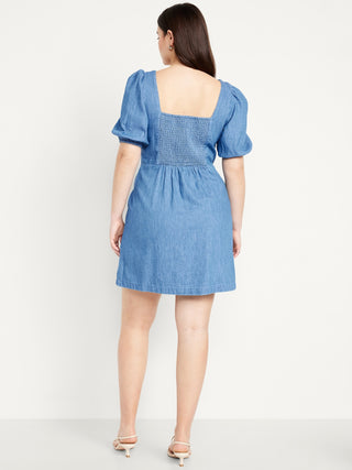 Vestido Denim Escote Cuadrado con Botones