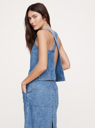 Blusa Denim con Espalda Abierta