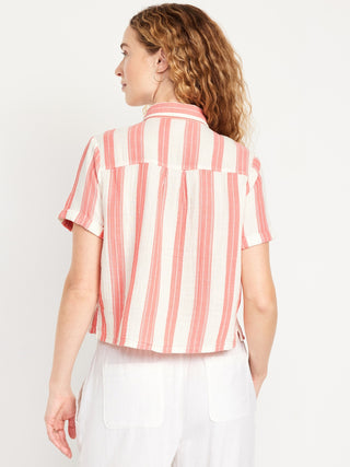Camisa Manga Corta con Estampado de Rayas