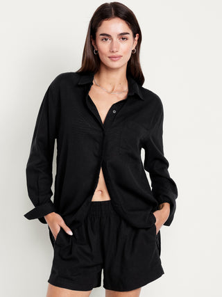 Camisa Manga Larga con Bolsillo de Lino