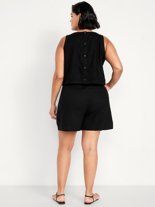 Short Talle Alto con Bolsillos de Lino