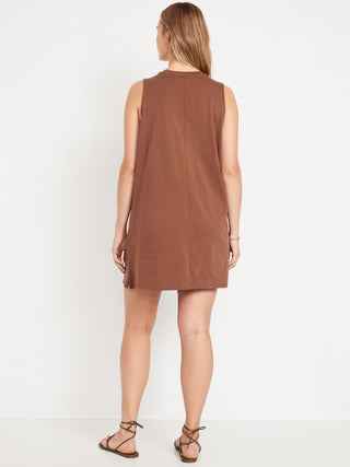 Vestido sin Mangas Cuello Redondo de Algodón