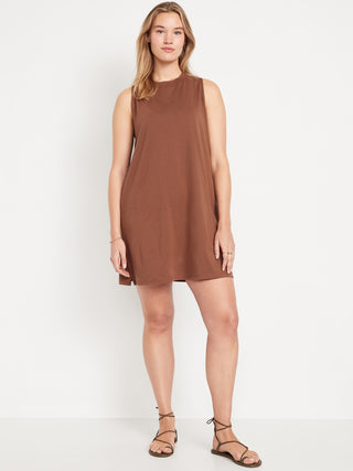 Vestido sin Mangas Cuello Redondo de Algodón
