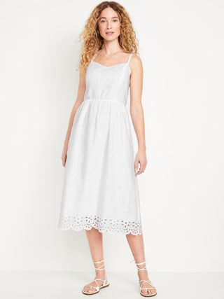 Vestido Escote V con Detalle de Ojales
