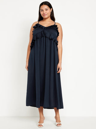 Vestido Midi con Volantes de Satén
