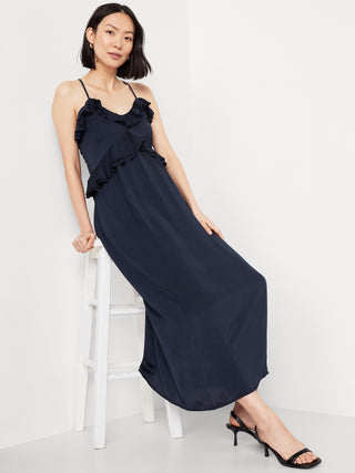 Vestido Midi con Volantes de Satén