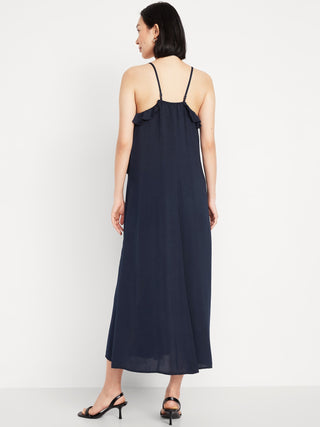 Vestido Midi con Volantes de Satén