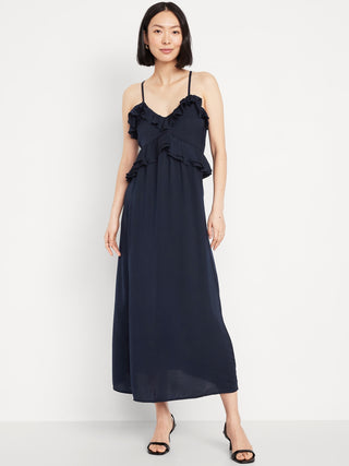 Vestido Midi con Volantes de Satén