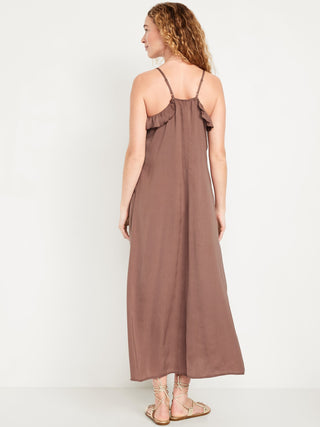 Vestido Midi con Volantes de Satén