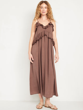 Vestido Midi con Volantes de Satén