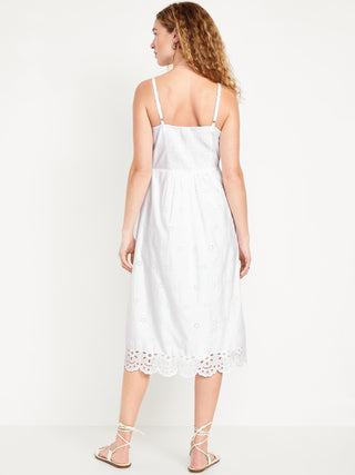 Vestido Escote V con Detalle de Ojales