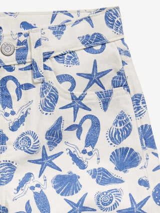 Jeans Ancho Talle Alto con Estampado, Niña