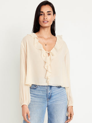 Blusa de Gasa con Detalle de Volantes