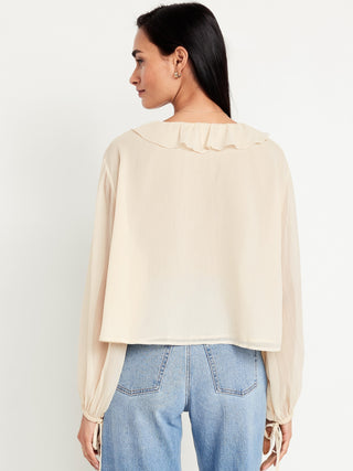 Blusa de Gasa con Detalle de Volantes