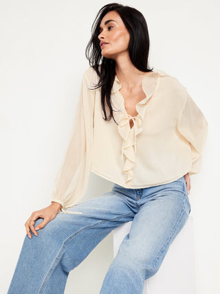 Blusa de Gasa con Detalle de Volantes