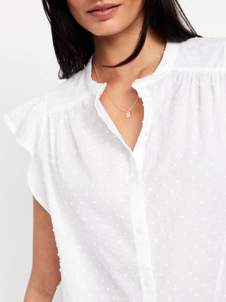 Camisa Manga Corta con Volantes de Algodón
