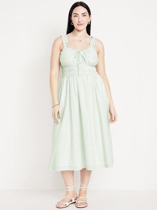 Vestido Midi con Volantes y Cintura Elástica