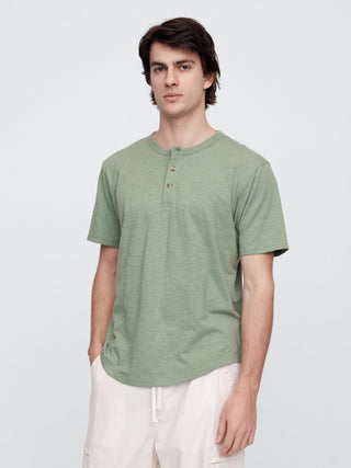 Camiseta henley holgada con bajo redondeado de Lived-In.